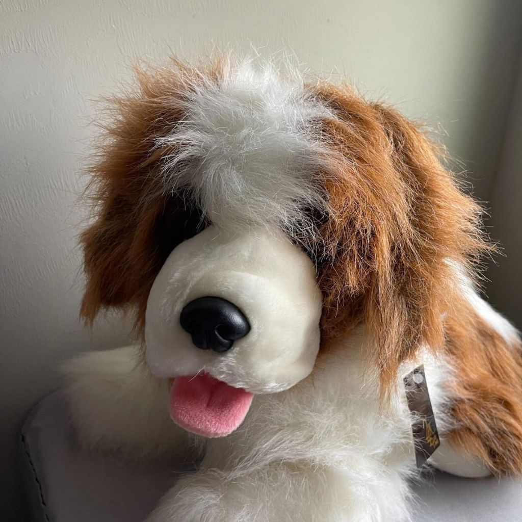 boneka plush realistis anjing Bernand polar puff 24k coklat putih lembut