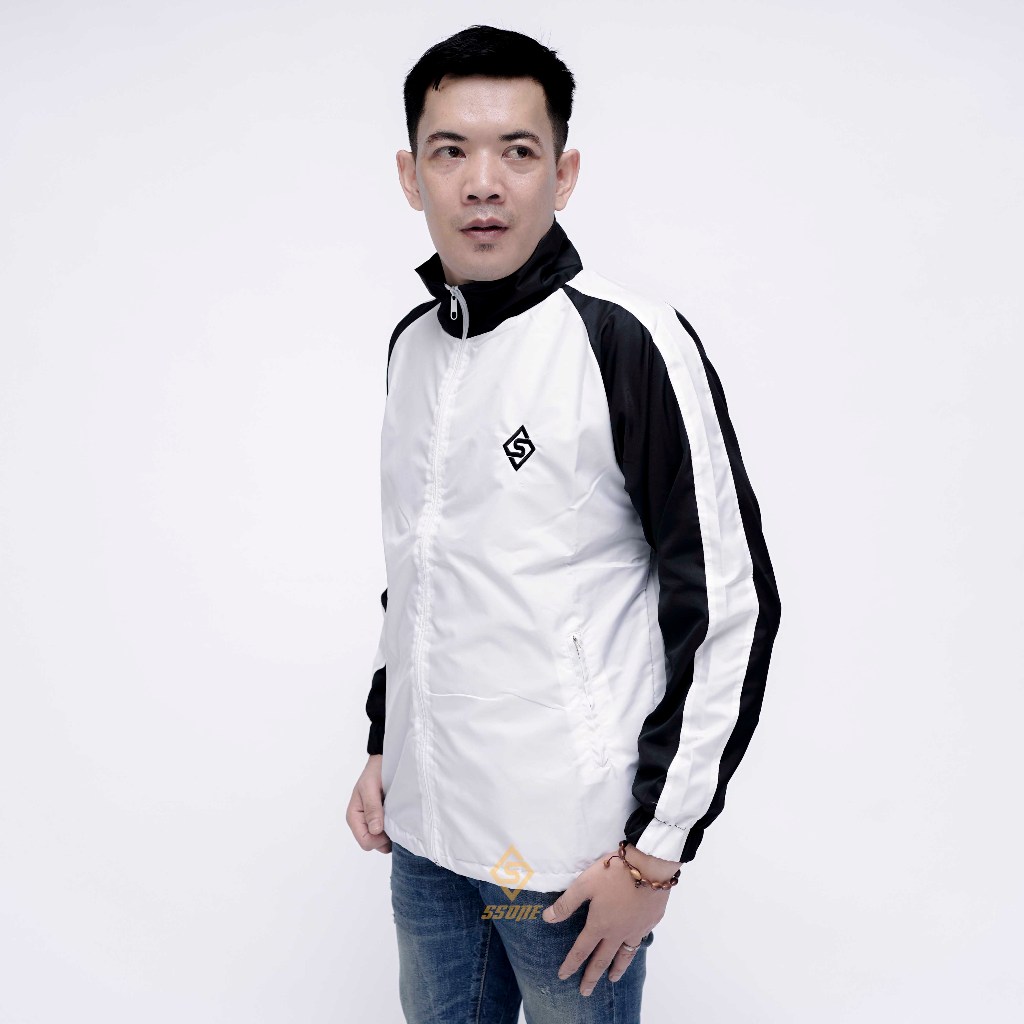 Jacket Tracktop putih hitam Jaket parasut Vintage Tracksuit Pria Wanita
