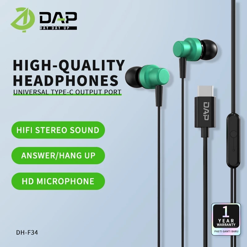 Handsfree DAP DH-F34 STEREO Port Type-C Headset Earphone Wired DAP DH-F34 Mic Original