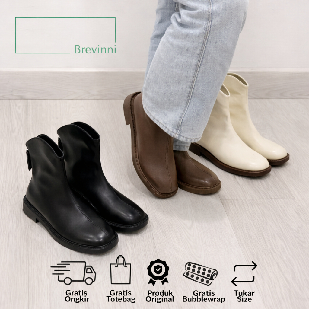 Brevinni Maddy Winter Ankle Boots || Sepatu Boots Wanita Premium Quality || Boots Korea || Boots Tan