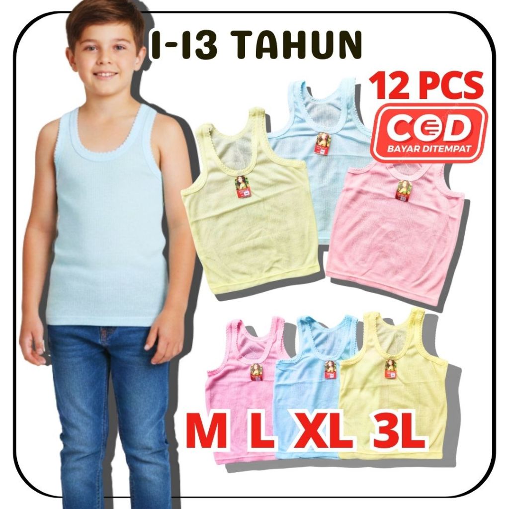 12PCS Kaos Dalam Anak Singlet Anak Kaos Kutang Anak TK SD SMP Laki Perempuan