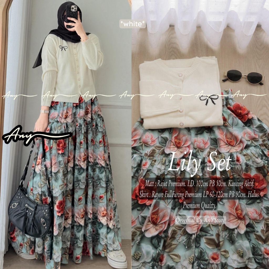 ester lily one set rok rayon plisket floral by A.N.Y blouse rajut setelan jeans wanita rok cargo one