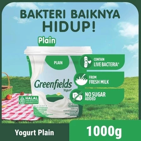 Yogurt Greenfields Plain 1kg Super Creamy Tanpa Gula
