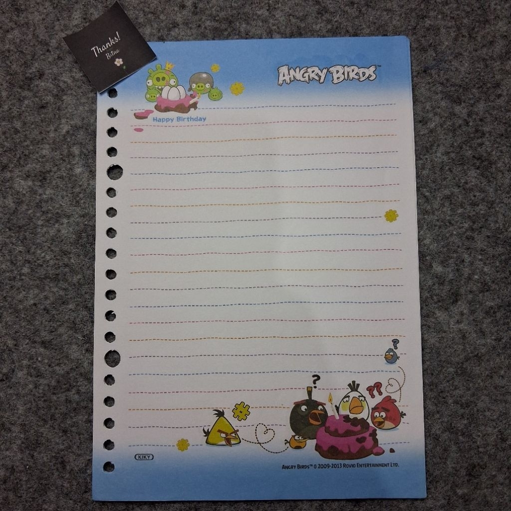 ( Preloved ) Loose Leaf / Kertas Binder Karakter Angry Birds HBD