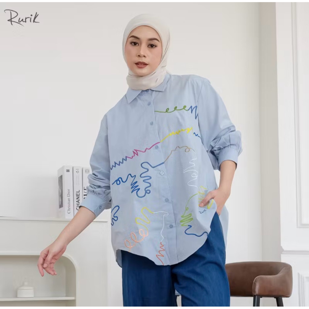 NEW SALE DOODLE EMBROIDERY SHIRT RURIK (SKY BLUE)