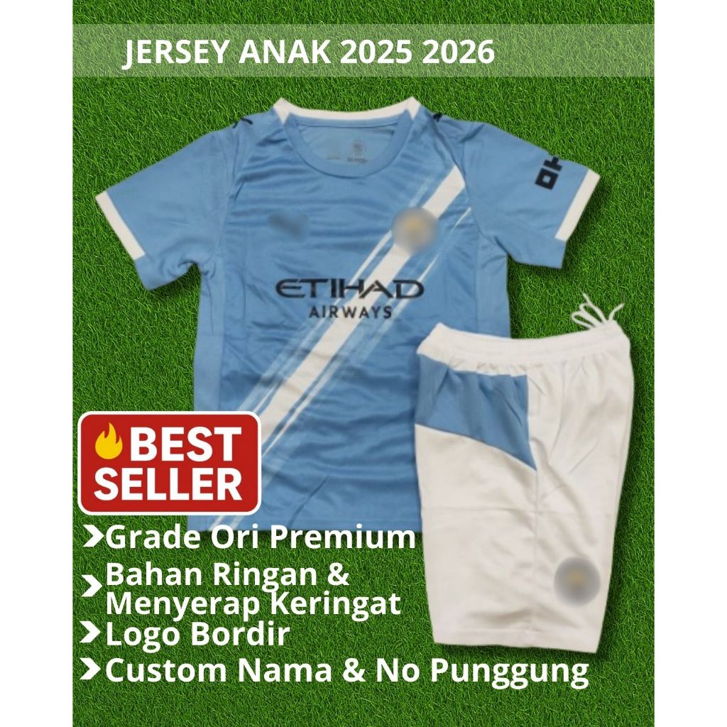 Jersey Kids C I TY Home 2025 2026 Grade Ori Baju Sepak Bola Anak Usia 3 4 5 6 7 8 9 10 11 12 13 Tahu