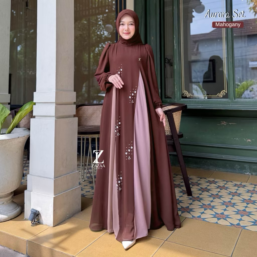 AURORA SET GAMIS MUSLIM LEBARAN ORI ZAZAA LABEL