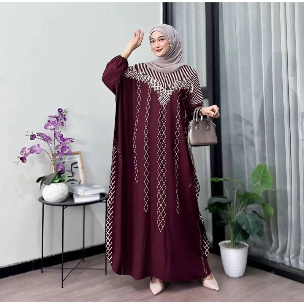Inayah Kaftan Rayon Jumbo Kaftan Batik Motif Sultan Busui Lengan Panjang Gamis Kaftan Lebaran