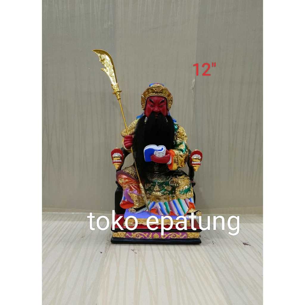 patung dewa kwan kung / kwan kong / kwan te - kayu - 12 inch - g