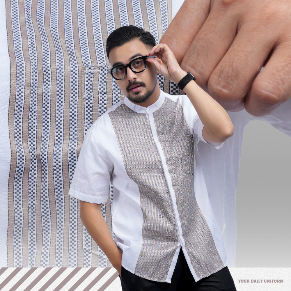 DGM Baju Koko Pria Bordir Lengan Pendek Premium Putih Motif Garis Putih Wajik Hitam Baju Koko 3292