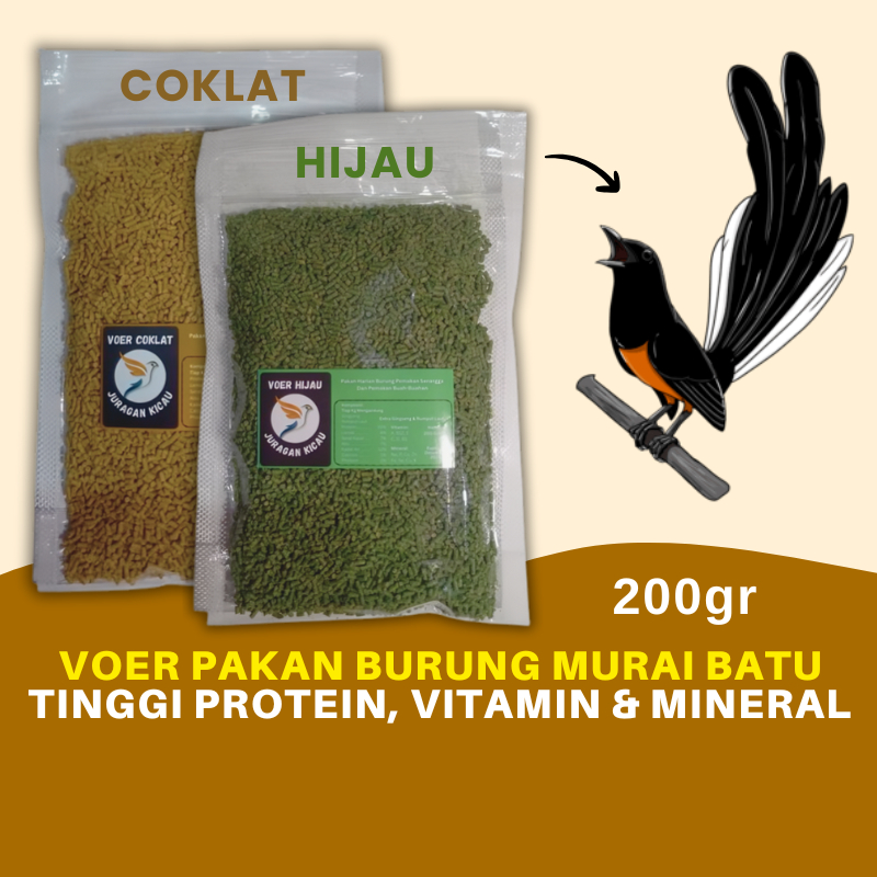 Pakan Burung Murai Batu Voer Juragan Kicau 200gr Tinggi Protein Untuk Harian