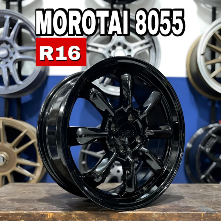 VELG MOBIL RING 16 HSR MOROTAI 8055 R16x6.5 H4x100 ET40 BLACK COCOK UNTUK RAIZE ROCKY VF3 JAZZ YARIS