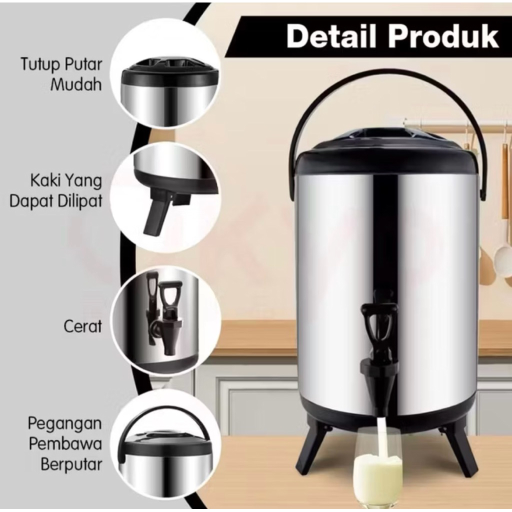 (Free Kardus & Bublewrap) Drin Jar Stainles Luar dan Dalam 8, 10, 12 liter Tahan Panas Dingin | Milk