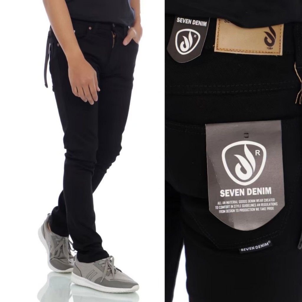 Celana Jeans Cowok Keren Hitam Pekat SEVEN DENIM Model Slim Fit Stretch Celana Jeans Panjang Premium