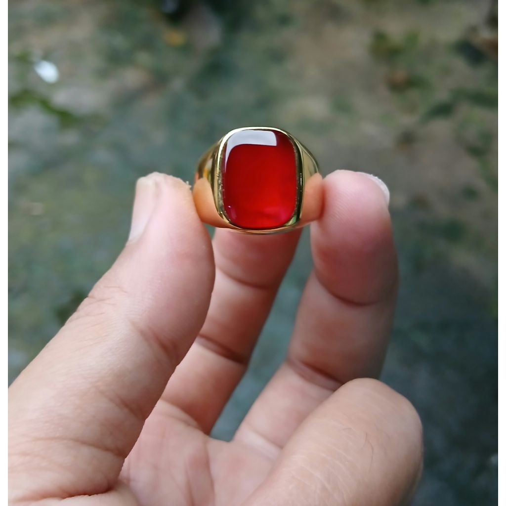 Cincin batu akik red baron kotak natural