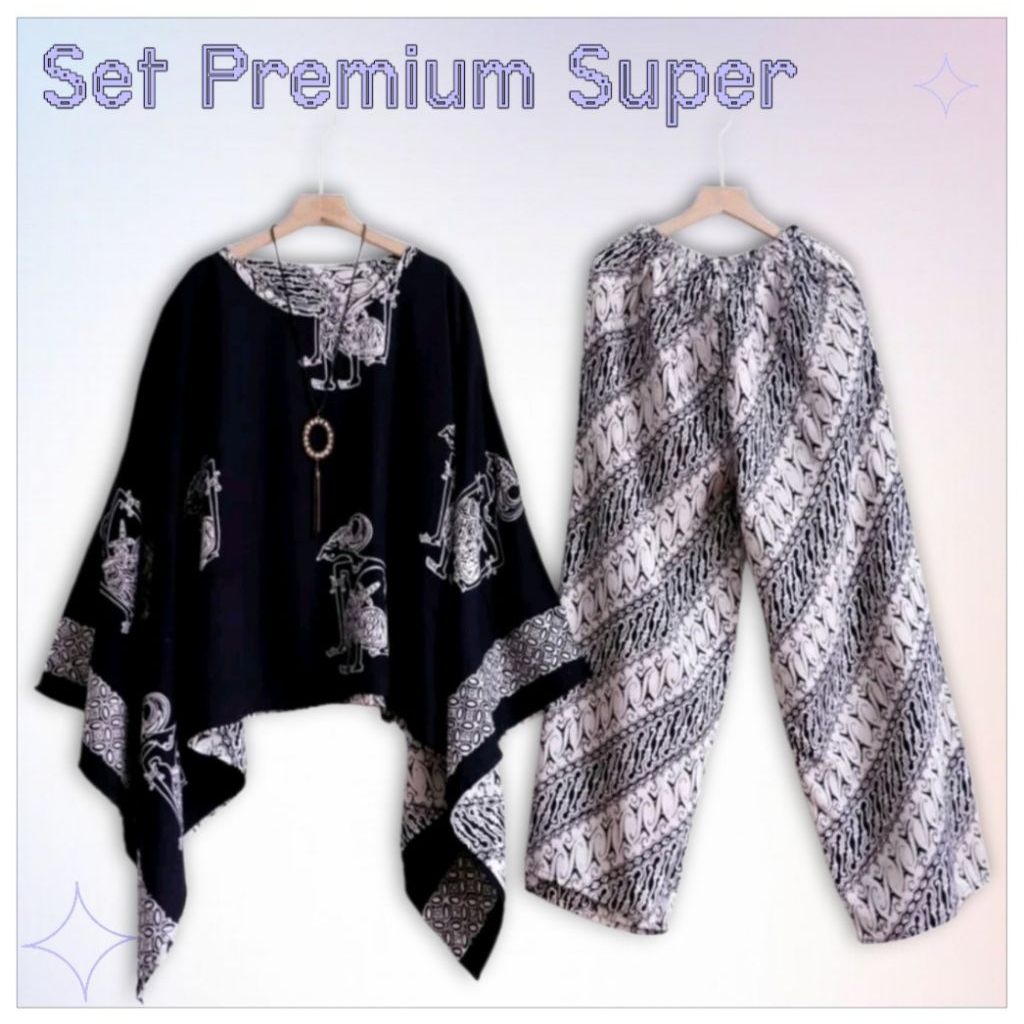 Setelan Batik Wanita Atasan Blouse Celana Panjang Batik Cap Jumbo Set Premium Quality Baju Celana Ba