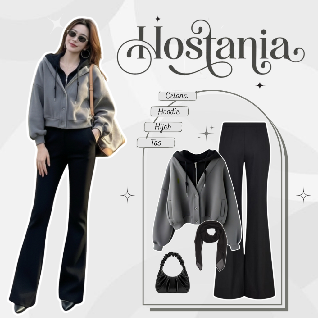 One Set Hoodie Wanita Korean Style Hijab (Hoodie Wanita Korean Style + Celana Scuba Cutbray Wanita +