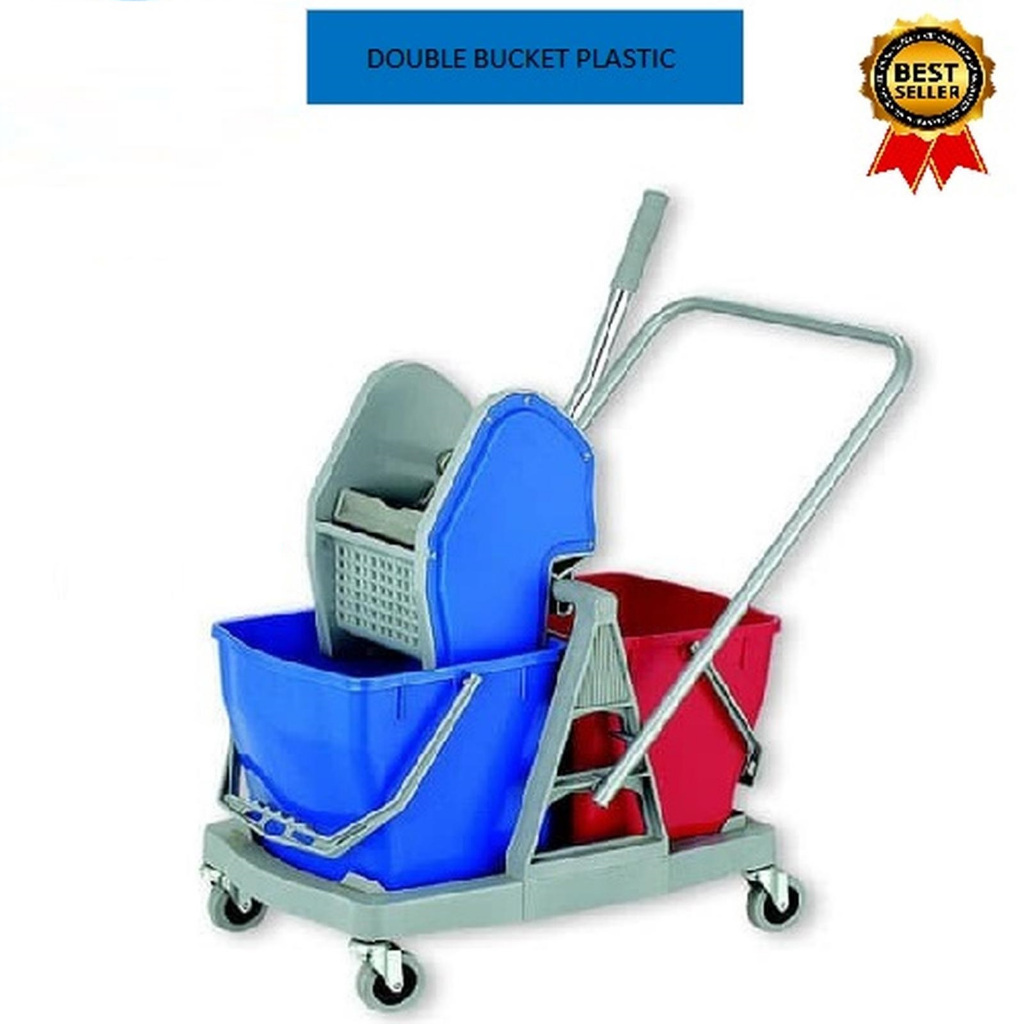 Double Bucket Chrome 2X25 L with Blue Plastic Wringer CN
