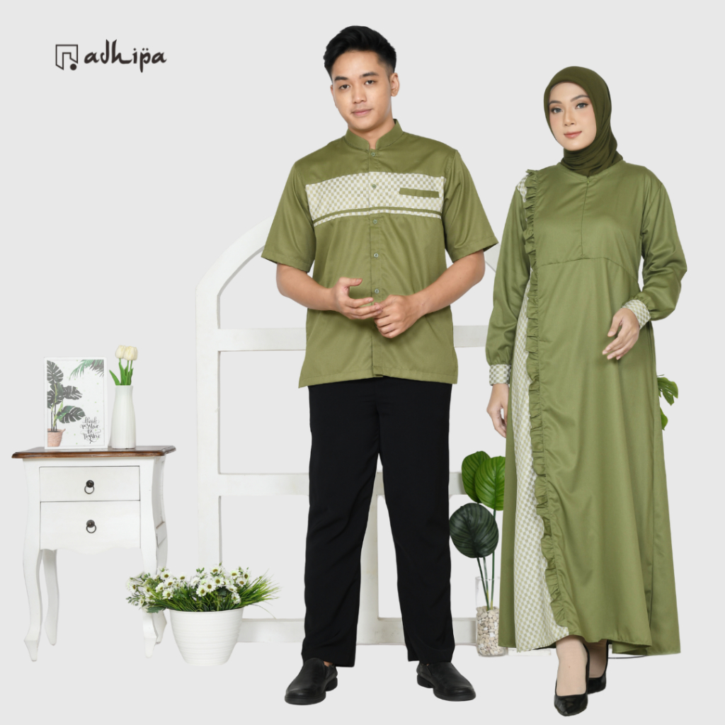 Koko Couple Ayah dan Anak warna Hijau Army Songket