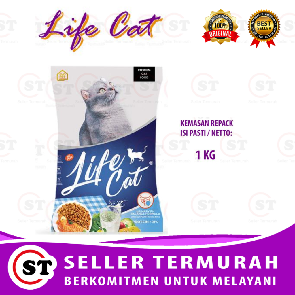 Makanan Kucing kering  Adult / Kitten  LIFE CAT DRY  - 1kg