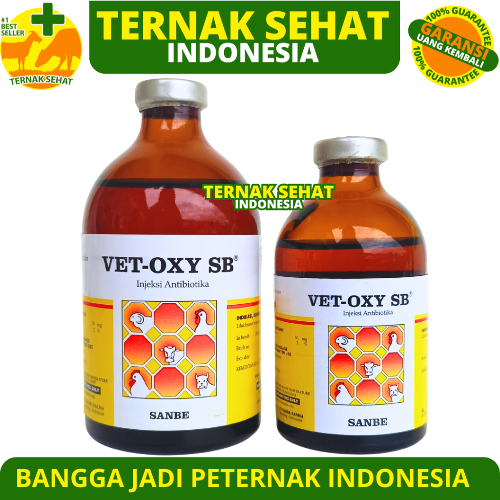 VET OXY SB 100ML & VET OXY SB 50ML SANBE - Obat Hewan Anti Infeksi Bakteri Ternak Sapi Kambing Babi