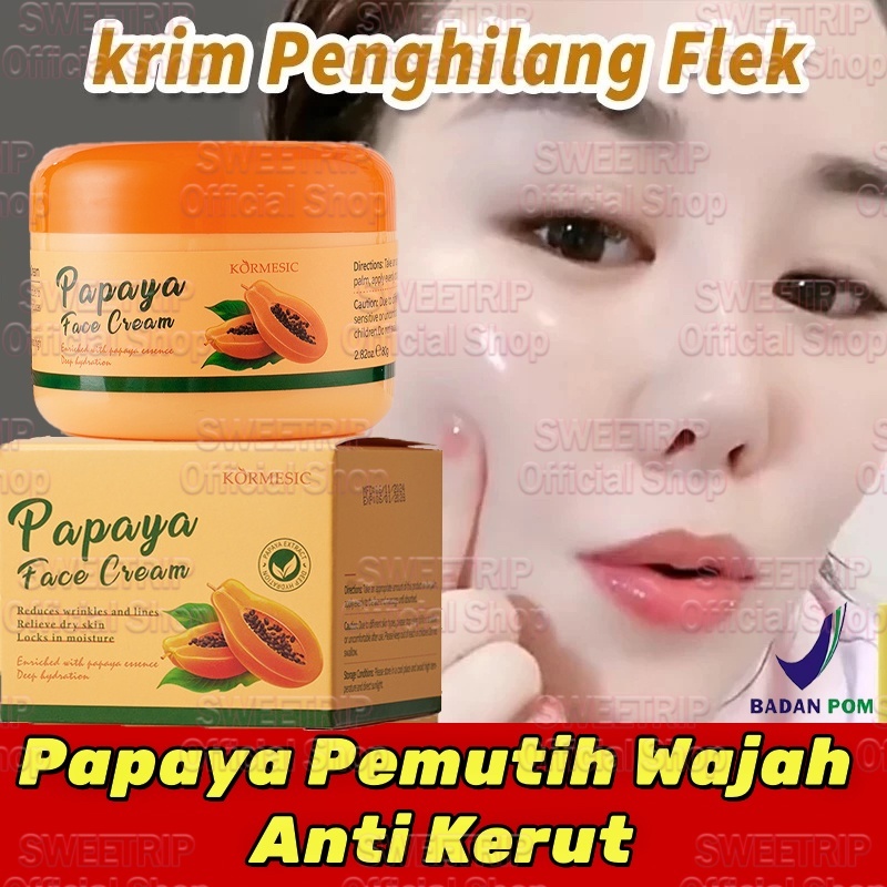 Papaya Face Cream 80g Pemutih Wajah Cream Flek Hitam Brightening Night Cream Menghilangkan Bekas Jer