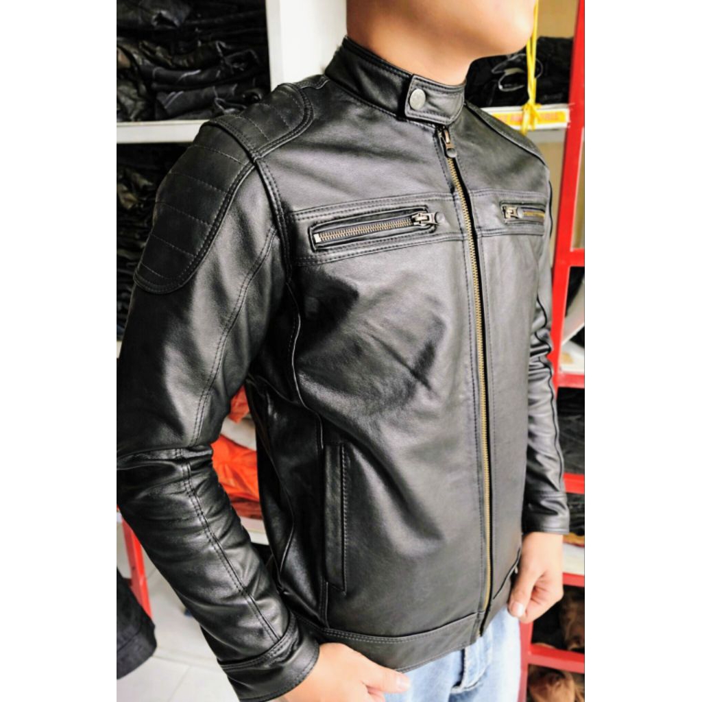 Jaket Kulit Asli Domba Pria | Hitam Slim Fit | Jaket Kulit Premium