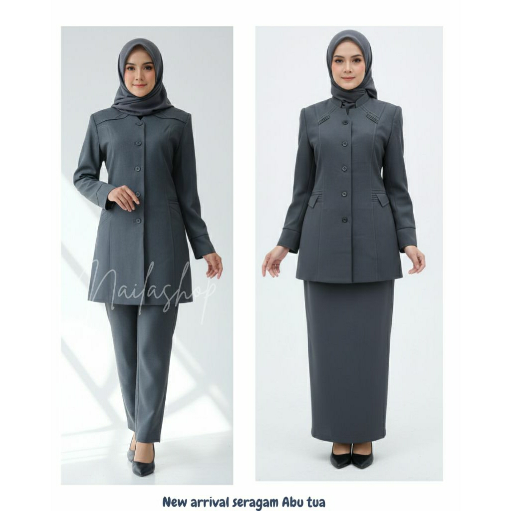 set Blazer seragam kerja wanita Ekslusif ABU TUA | kantor & instansi | ROK & CELANA