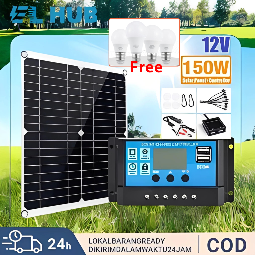 Panel Surya 60W/100W/120W/150W Solar Panel + Aki sprayer elektrik 12V12Ah + Free Lampu Mono Panel Kr