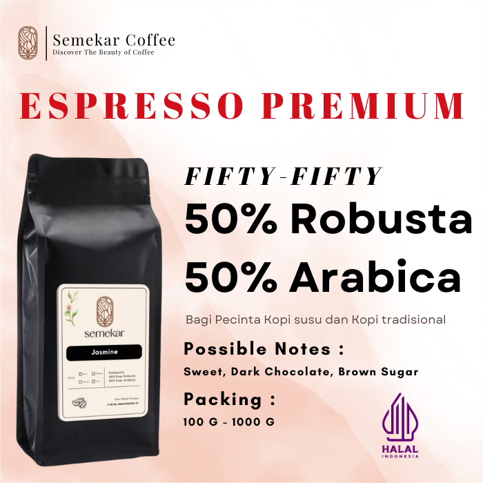 Semekar Coffee - Biji Bubuk Kopi Jasmine Espresso House Blend 50% Arabika 50% Robusta
