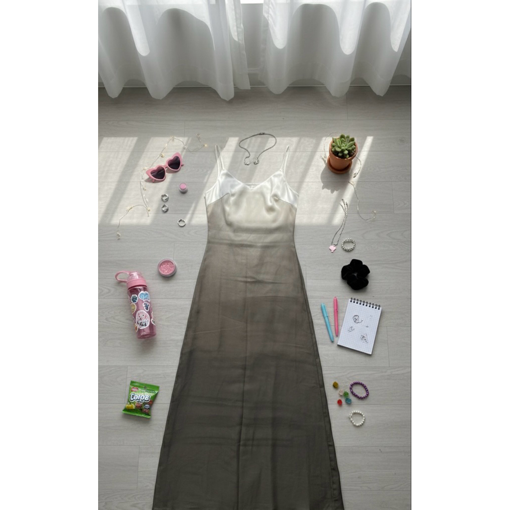 Dress Gradasi Mewah Lengan Pendek Satu Tali Baju Party Sexy Cantik Dress Korean