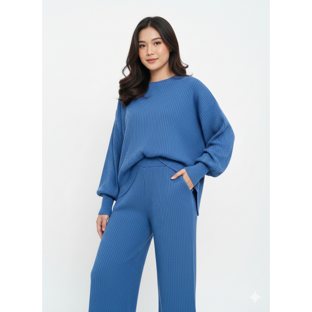 Setelan Kulot +Sweater Balon Rajut Wanita