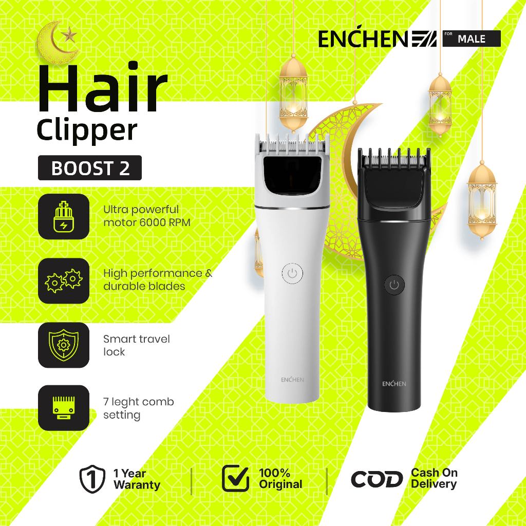 ENCHEN Boost 2 Alat Cukur Elektrik Hair Clipper Ceramic Smart Trimmer Travel lock