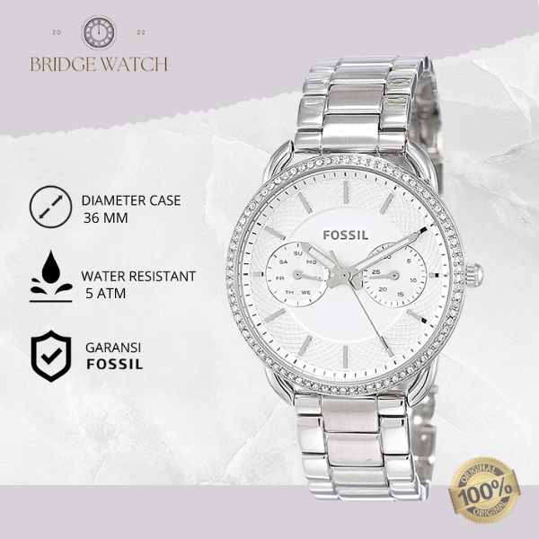Jam Tangan Wanita Fossil Tailor ES4262 Chronograph Silver Stainless Steel Mewah Original