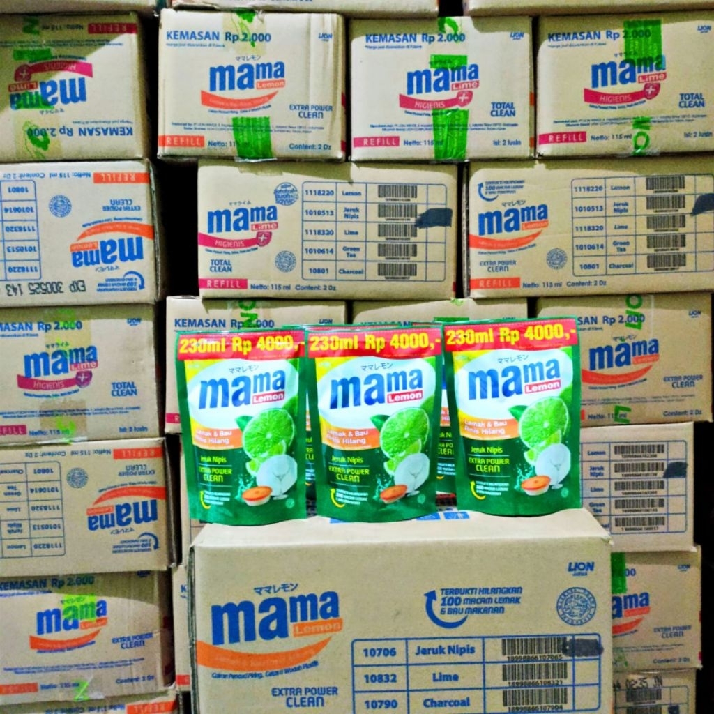 Mama Lemon Cuci Piring Kemasan 4000 1 Dus Isi 24 @ 230ml