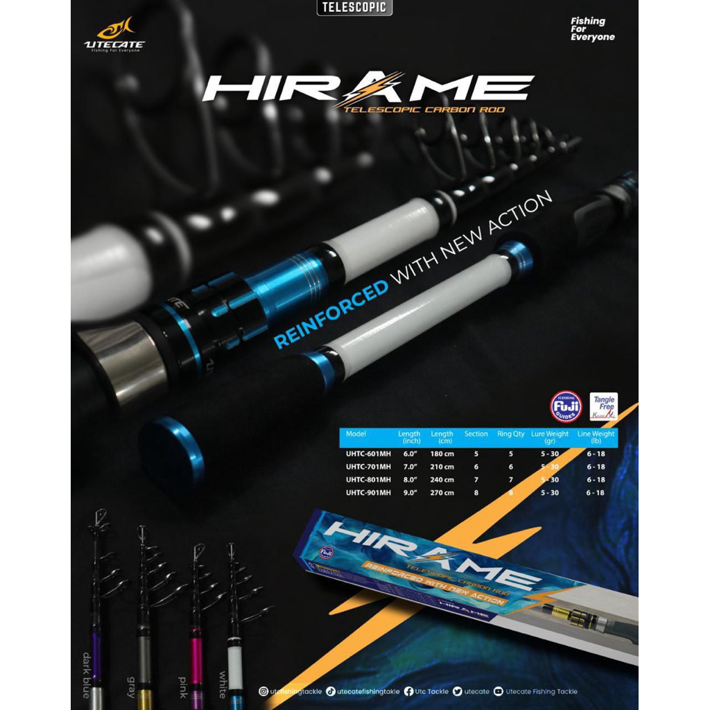 Joran carbon antena hirame utc, ring fuji 6-18lb (bahan high carbon)