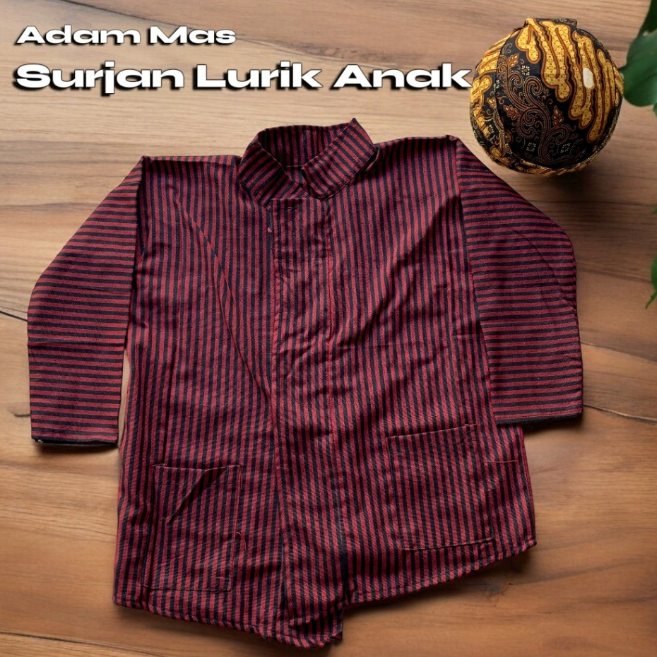Baju Surjan Lurik Anak Laki Laki/Baju Adat Jawa Anak Dan Blangkon/Baju Lurik Anak 2-12 Tahun