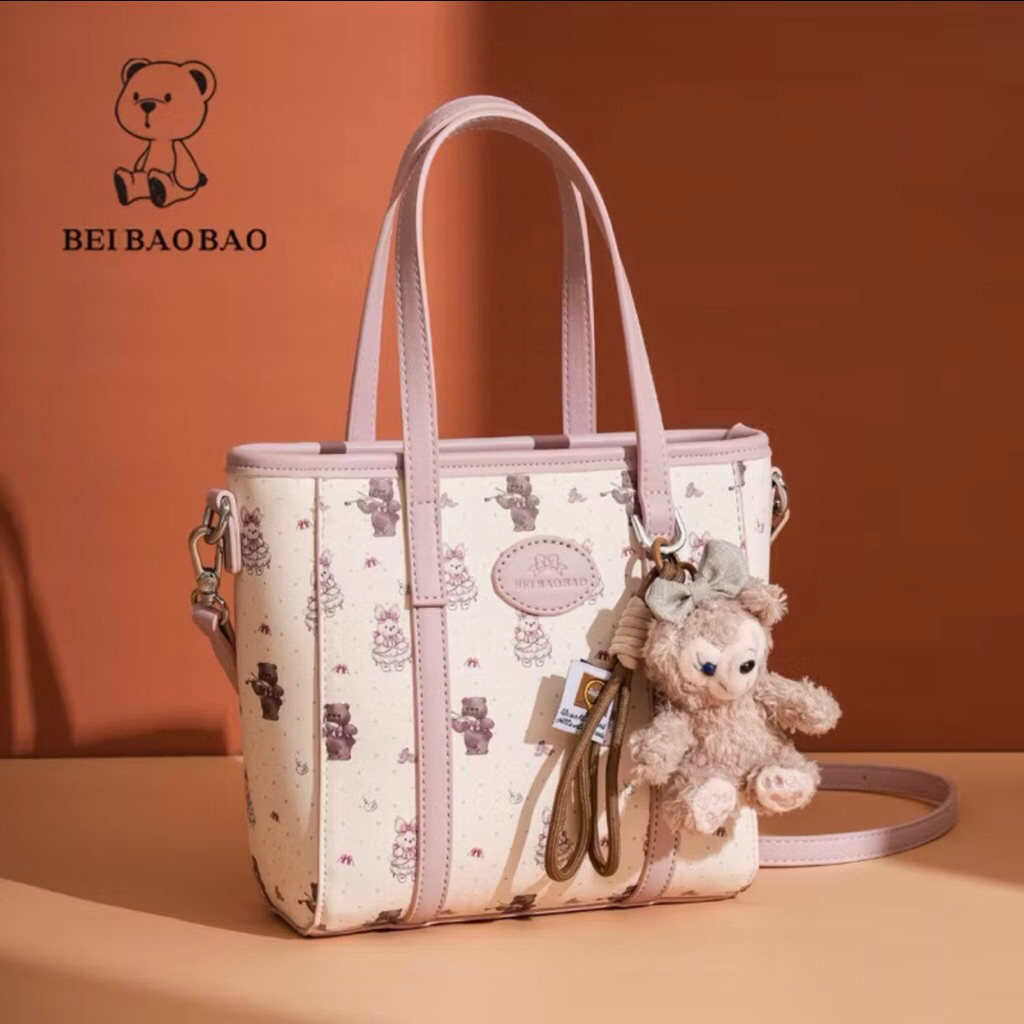 8525 TAS TOTE MINI TERBARU / TAS SELEMPANG BEAR IMUT DAPAT GANTUNGAN BEAR BEIBAOBAO