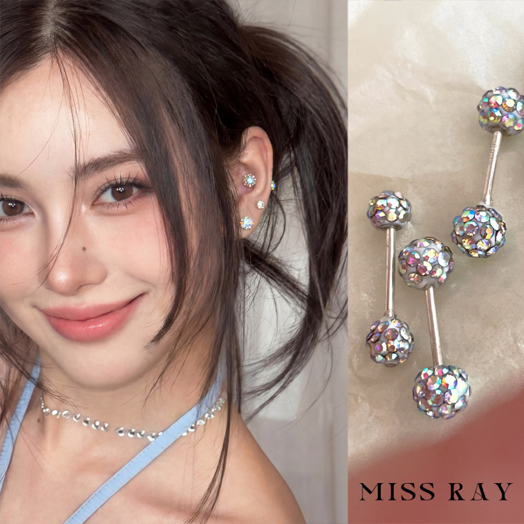 MISS RAY S925 Jarum Perak Anting-anting perak murni untuk wanita, menjaga lubang telinga dengan tusu