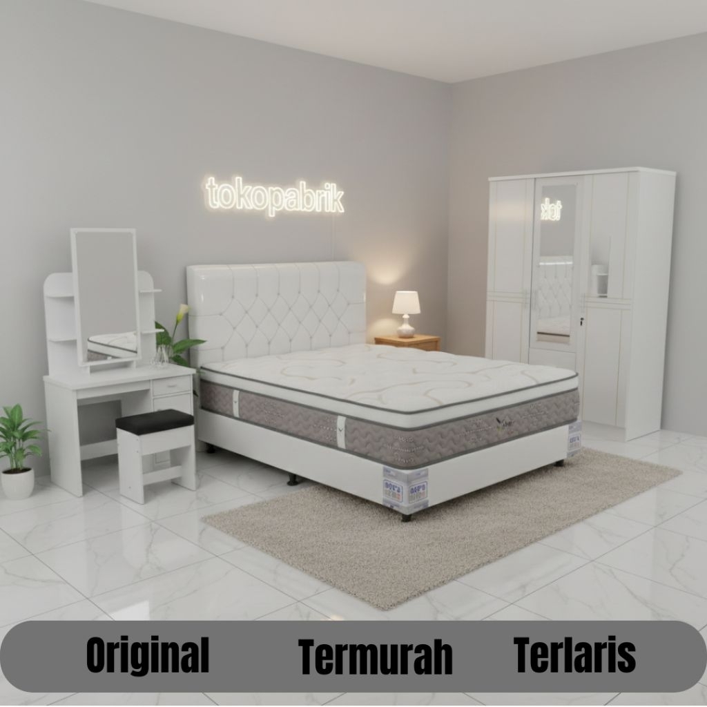 Paket Satu Set Kamar Furnitur Lemari Pakaian Meja Rias Springbed Divan Kasur Busa Set Kamar Aestheti