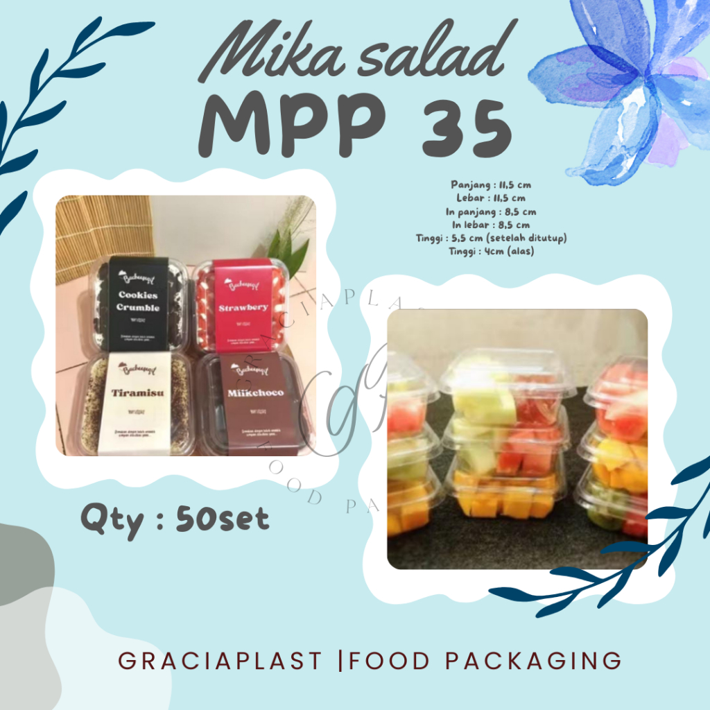 MIKA SALAD KOTAK 350ML/ MIKA MPP 35/ TRAY SALAD/MIKA SALAD BENING/ MIKA SALAD BUAH MURAH ISI 50SET