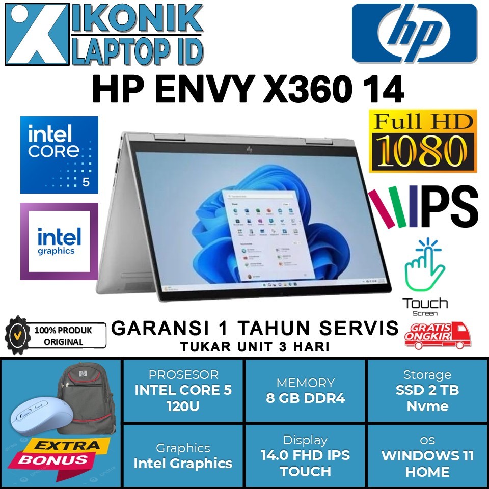 LAPTOP 2in1 HP ENVY x360 Core i7 150U 16GB 1TB SSD 14" FHD IPS Touch Windows 11 Home Original