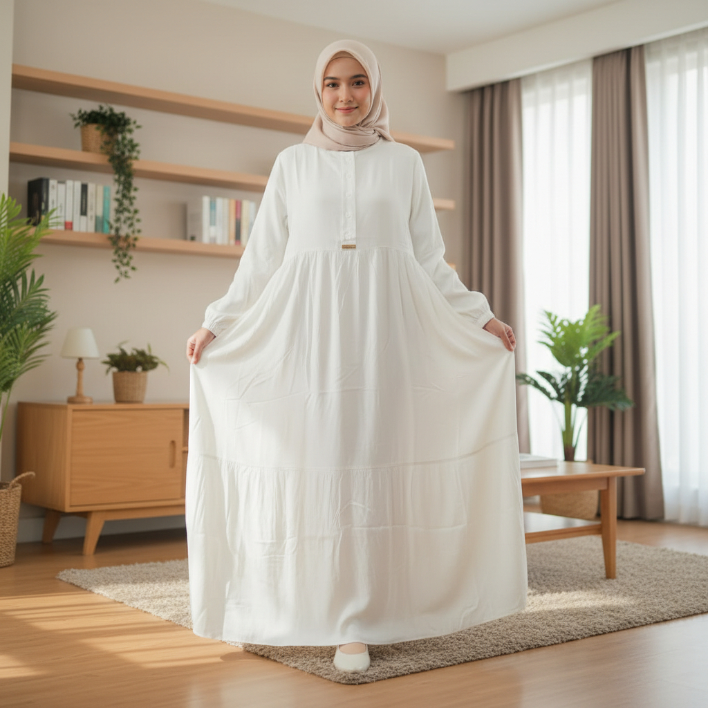 Cloya Baju Muslim Wanita Salma Gamis Elegan Lengan Panjang Bahan Rayon Uniqlo