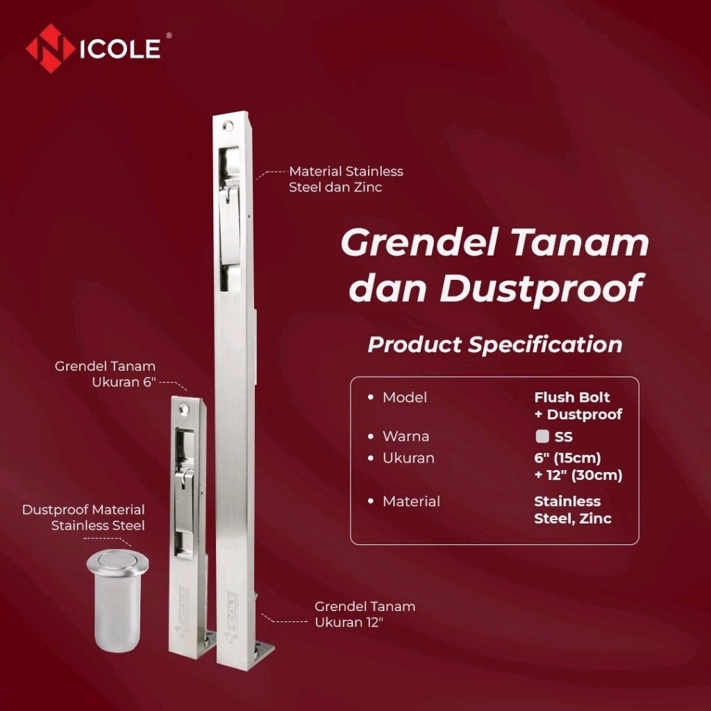 Grendel Tanam Pintu 6"+12" inci Grendel Selot Pintu