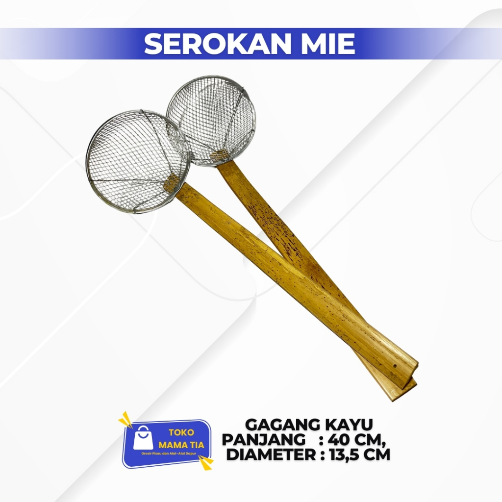 Serokan Mie Ayam Gagang Kayu Serbaguna – Alat Tirisan Mie Praktis & Ekonomis