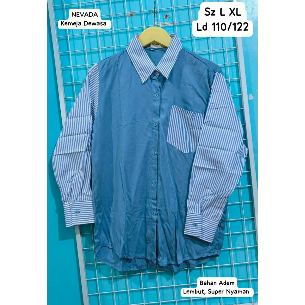 Kemeja Salur Wanita Dewasa Original Brand Nevada