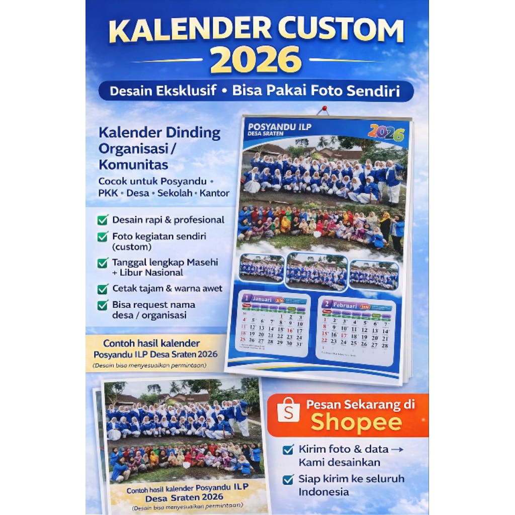 KALENDER DINDING 2026 CUSTOM DESIGN KLEM SENG FORMAT LENGKAP DESAIN GRATIS