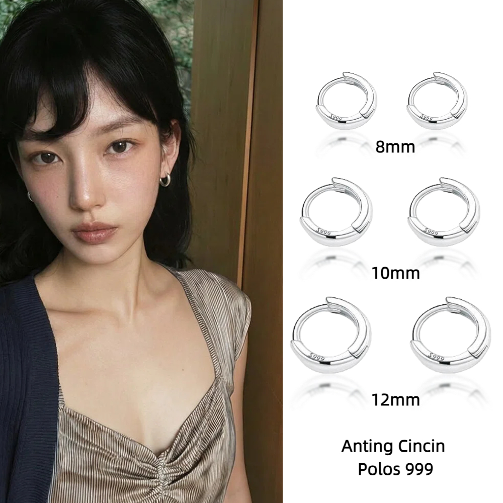 Anting Cincin Polos 999 - Perak Murni Anti Alergi, Mudah Dipakai, Untuk Pemula & Piercing Baru