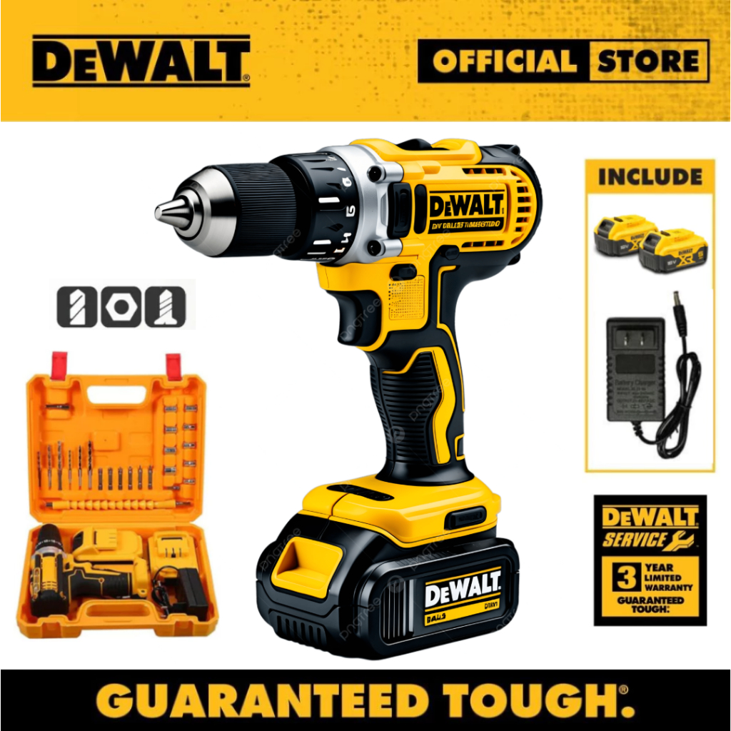 Dewalt Original Mesin Bor 20V Cordless Drill Bor Cas LED Dengan Charger Dan 2 Baterai
