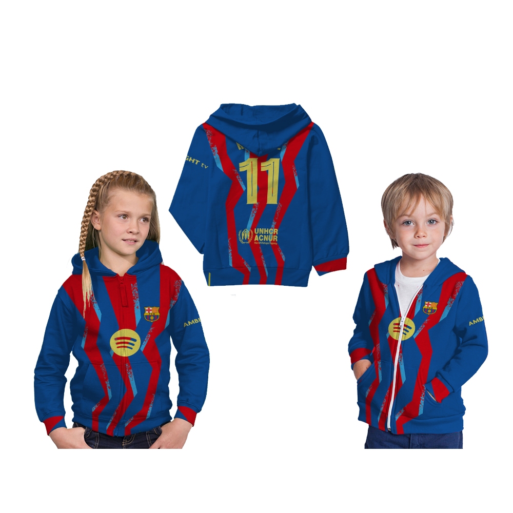 Jaket Hoodie Anak Jersey Sepakbola Football Club Barcelona 2026 Home Full Printing Free Custom Nama,